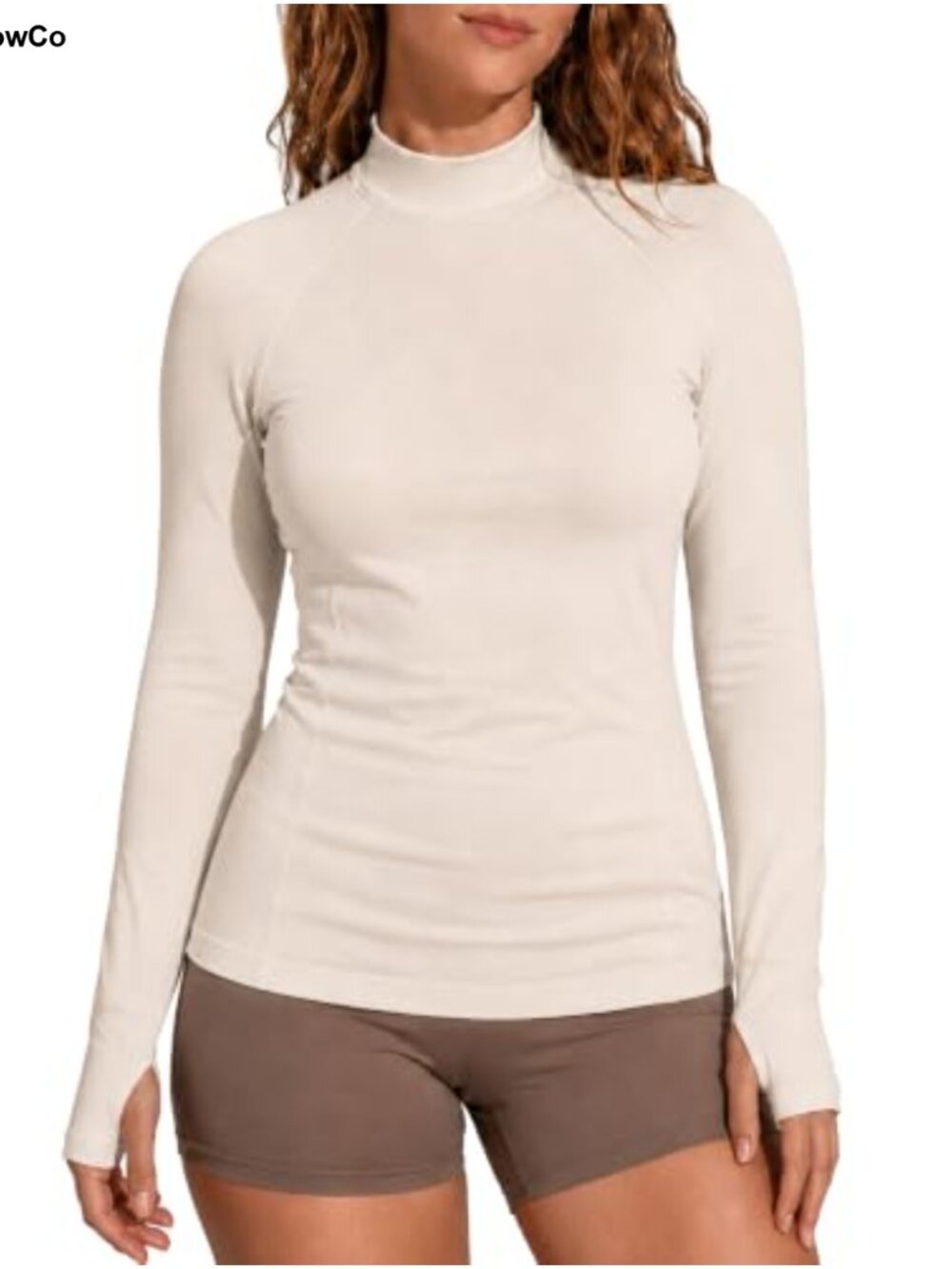 Womens Mock Neck Athletic Top Long Sleeve Thumbhole Workout Shirt Fitted